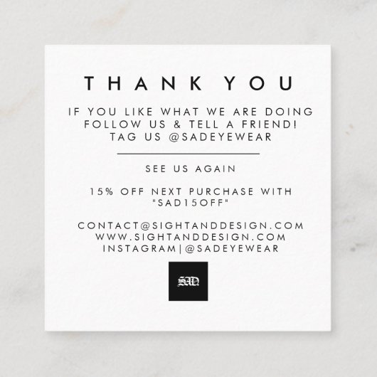 ミニマルシンプルスはっきりしたサンキューカード スクエア名刺 (裏面)