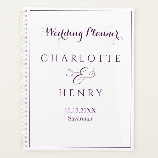 ミニマルシンプルスエレガントの紫結婚の プランナー手帳 (正面)