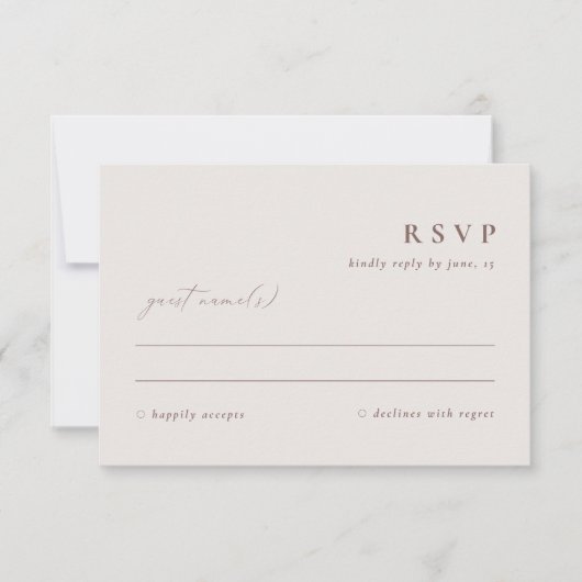 ミニマルシンプルスエレガントアイボリーベージュRSVPカード 出欠カード (正面)