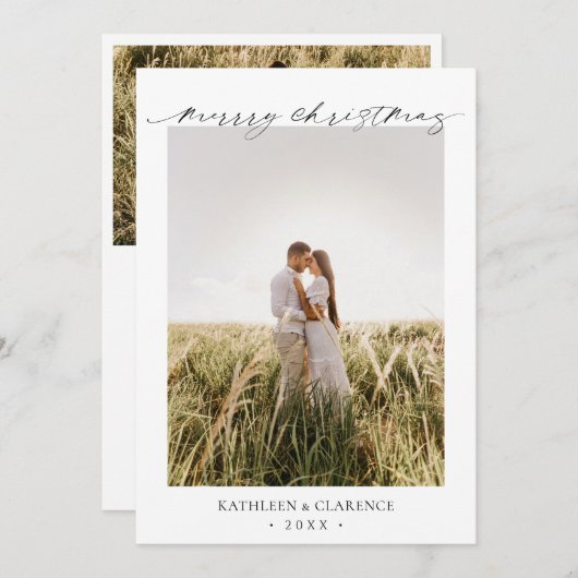 ミニマルシンプルスエレガントフォトクラシッククリスマス シーズンカード (正面/裏面)