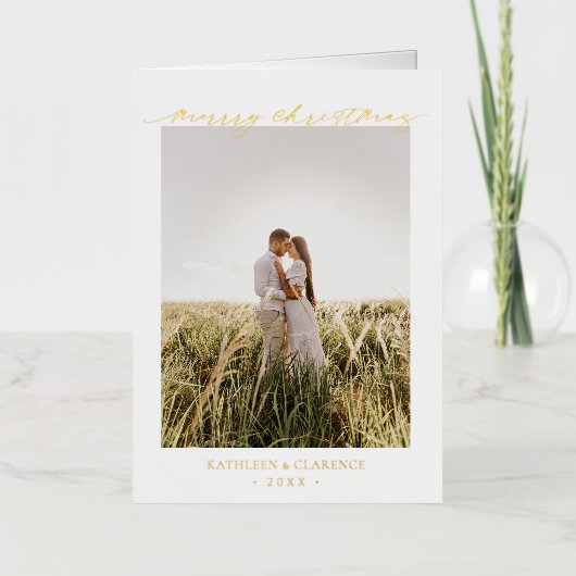 ミニマルシンプルスエレガントフォトクラシッククリスマス 箔シーズンカード (正面)