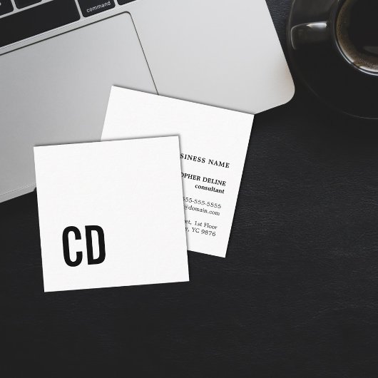 ミニマルシンプルスエレガントホワイトブラックモノグラム スクエア名刺