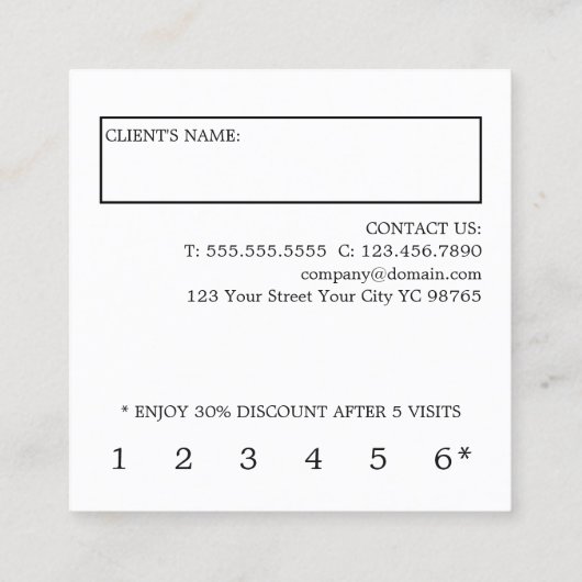 ミニマルシンプルスエレガント白黒美しい ロイヤリティカード (裏面)