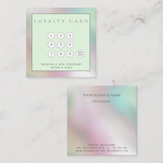 ミニマルシンプルスエレガント高級ホログラフィック ロイヤリティカード (正面/裏面)