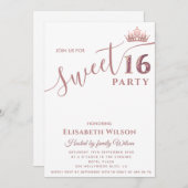 ミニマルシンプルスクールバラ金ゴールドティアラ甘い16 招待状 (正面/裏面)