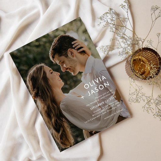 ミニマルシンプルスコンテンポラリーの写真結婚の数 招待状