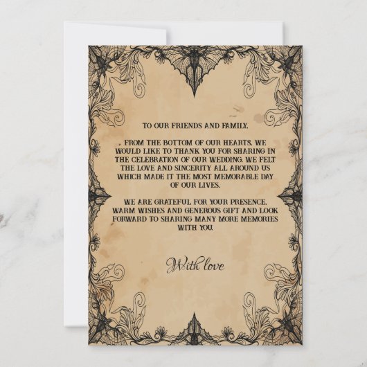 ミニマルシンプルススクリプトヴィンテージホラーゴシック サンキューカード (裏面)