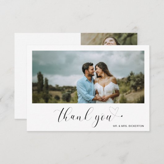 ミニマルシンプルスハートス結婚ト写真 サンキューカード (正面/裏面)
