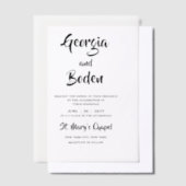 ミニマルシンプルスモダンの結婚Script ベラム紙招待状 (オフセット)