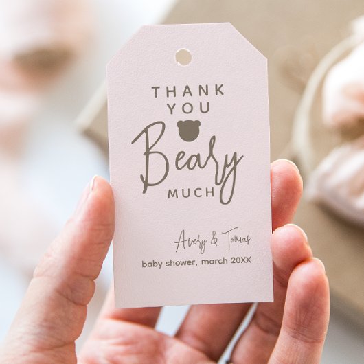 ミニマルシンプルスモダンベビーシャワー感謝してい付き ギフトタグ