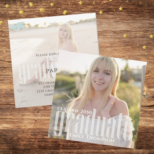 ミニマルシンプルス卒業モダン2枚 招待状