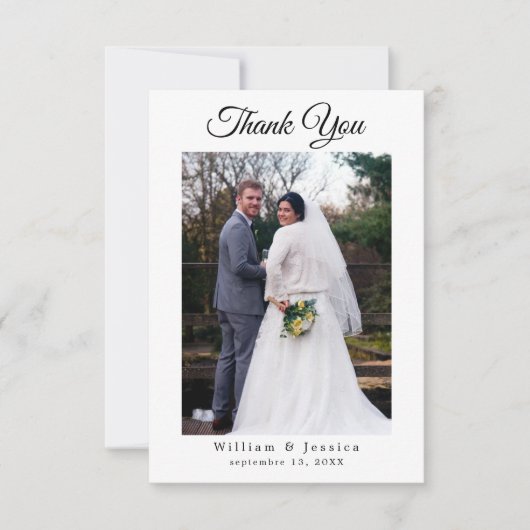 ミニマルシンプルス結婚のスクリプト写真とQrコード サンキューカード (正面)