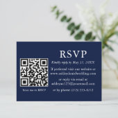 ミニマルシンプルス結婚のブルーQR RSVP カード (スタンド正面)