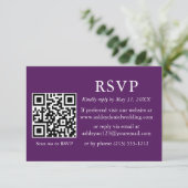 ミニマルシンプルス結婚の紫QR RSVP カード (スタンド正面)
