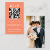 ミニマルシンプルス結婚のQRフォトコーラルRSVP エンクロージャーカード (正面/裏面)