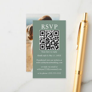 ミニマルシンプルス結婚のQRフォトセージグリーンRSVP エンクロージャーカード