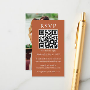 ミニマルシンプルス結婚のQRフォトテラコッタRSVP エンクロージャーカード