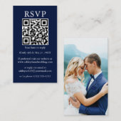 ミニマルシンプルス結婚のQRフォトブルーRSVP エンクロージャーカード (正面/裏面)