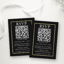 ミニマルシンプルス結婚のQR金ゴールドブラックRSVP エンクロージャーカード