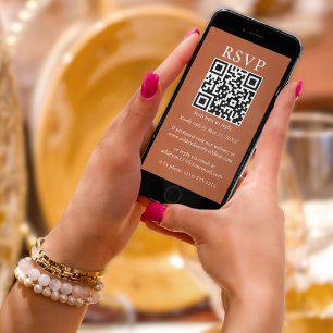 ミニマルシンプルス結婚のQR RSVPテラコッタ カード