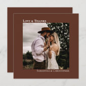 ミニマルシンプルス結婚ブラウンの写真愛 サンキューカード (正面/裏面)