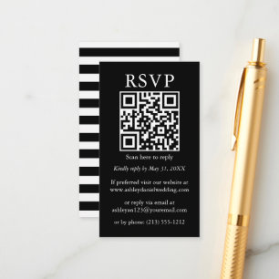 ミニマルシンプルス結婚ブラックストライプQR RSVP エンクロージャーカード