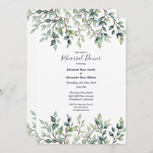 ミニマルシンプルス離れ結婚のリハーサルディナー 招待状 (正面/裏面)