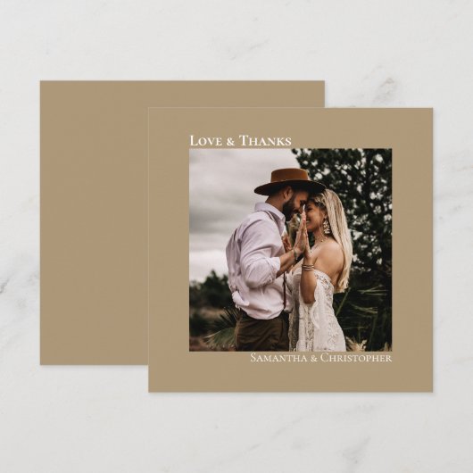 ミニマルシンプルスSandy Tan結婚の写真の愛 サンキューカード (正面/裏面)