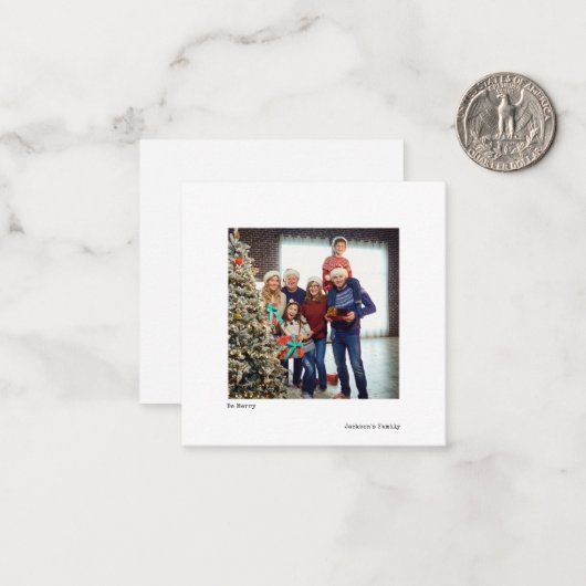 ミニマルシンプルタイプライターのクリスマスフォト ノートカード (正面/裏面インサイチュ)