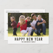 ミニマルシンプルタイポグラフィハッピーニューイヤー写真 シーズンポストカード (正面/裏面)