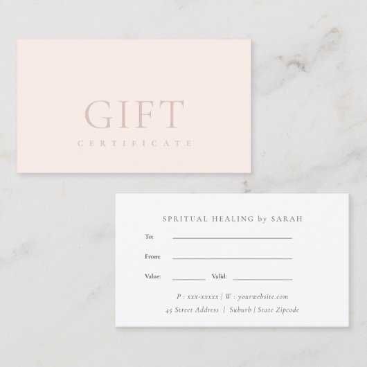 ミニマルシンプルダスキーピンク赤面ギフト券 名刺 (正面/裏面)