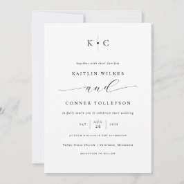 ミニマルシンプルハートモノグラムロマン結婚ティック 招待状