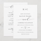 ミニマルシンプルハートモノグラムロマン結婚ティック 招待状 (正面/裏面)