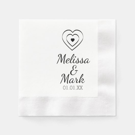 ミニマルシンプルハート手描き 縁ありカクテルナプキン (正面)