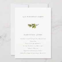 ミニマルシンプルパインブランチエイジ誕生日招待状