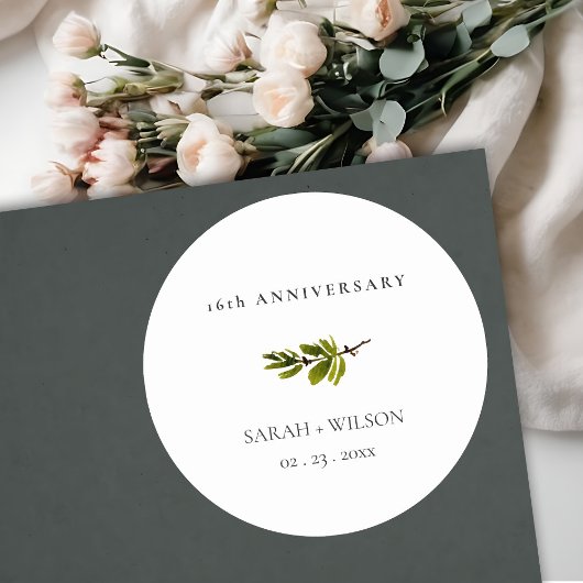 ミニマルシンプルパインブランチ任意の年周年記念 ラウンドシール