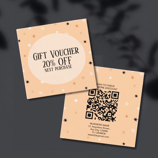 ミニマルシンプルパステルオレンジブラックスターパターン 割引カード