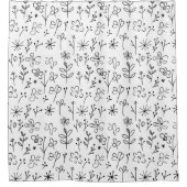 ミニマルシンプルフラワーラインアート シャワーカーテン (正面)