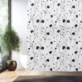 ミニマルシンプルフラワーラインアート シャワーカーテン