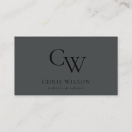 ミニマルシンプルブラックオンブラックモノグラムイニシャル 名刺