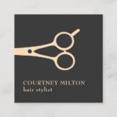 ミニマルシンプルブラックパステルシザー美容師 スクエア名刺 (正面)
