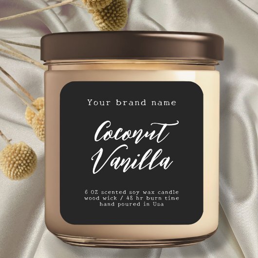 ミニマルシンプルブラック包装用キャンドルラベル スクエアシール