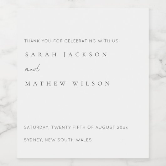 ミニマルシンプルブラック&ホワイトタイポグラフィ結婚ズ ワインラベル (シングルラベル)