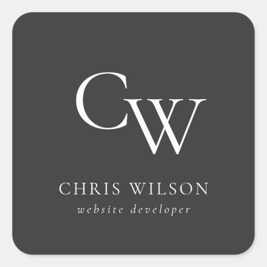 ミニマルシンプルブラック&ホワイトモノグラムイニシャル スクエアシール (正面)