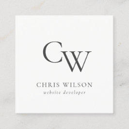 ミニマルシンプルブラック&ホワイトモノグラムイニシャル スクエア名刺