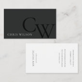ミニマルシンプルブラック&ホワイトモノグラムイニシャル 名刺 (正面/裏面)
