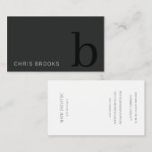 ミニマルシンプルブラック&ホワイトモノグラムイニシャル 名刺 (正面/裏面)