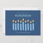 ミニマルシンプルブルーイエローキャンドルハッピーハヌッカ シーズンカード (正面)