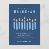 ミニマルシンプルブルーイエローキャンドルハッピーハヌッカ シーズンポストカード (正面)