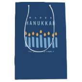 ミニマルシンプルブルーイエローキャンドルハッピーハヌッカ ミディアムペーパーバッグ (正面)